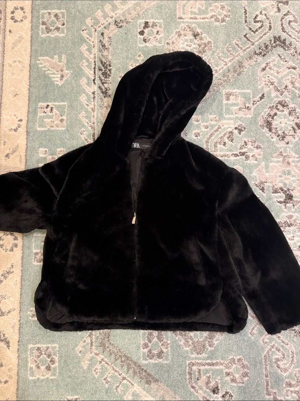 Zara Black Faux Fur Hooded Jacket
